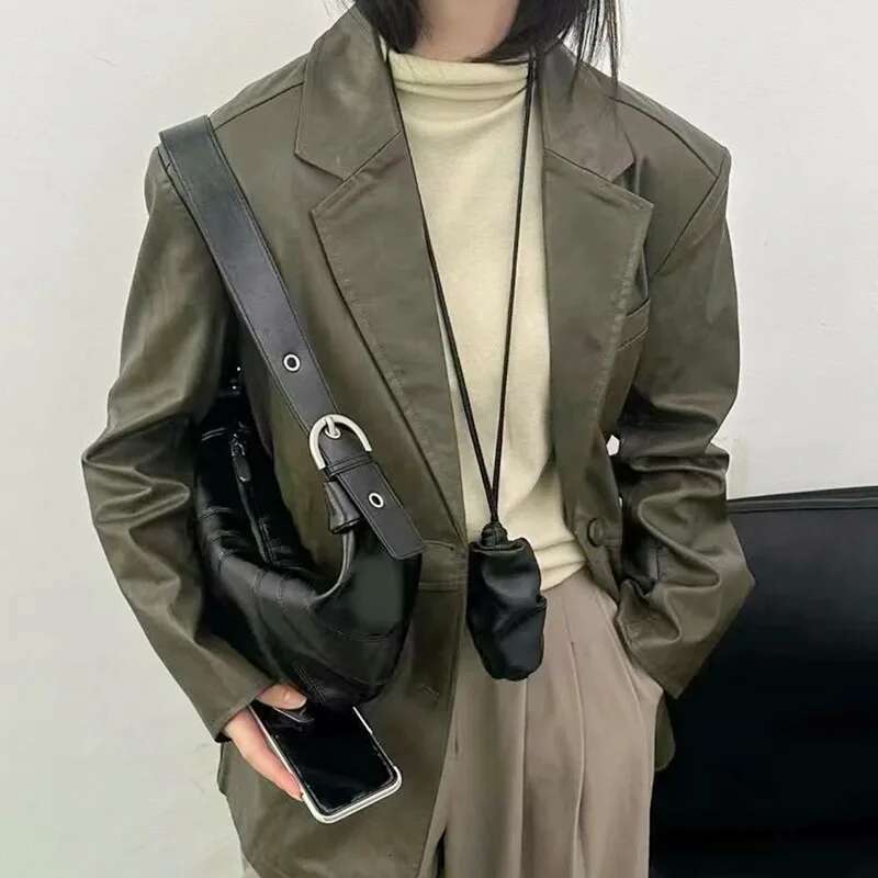 FIRMRANCH 2025 Trendy Ttem Super Soft Sheepskin Mini Cute Pleated Cloud Bag Hanging Neck Croissant Purse Lipstick Headphone Hobo