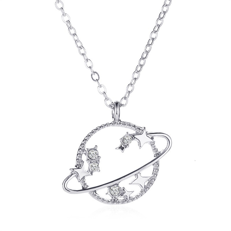 Korean Version New Fashion Hollow Planet Necklace Same Style Collarbone Simple Zircon Small Universe Set Chain