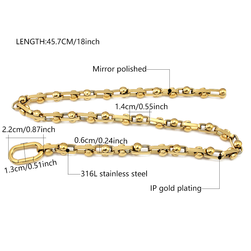 High Quality Stainless Steel 18K Gold Plated Non Tarnish Thick Nut Link Chain Necklace Bracelet Set Women Men