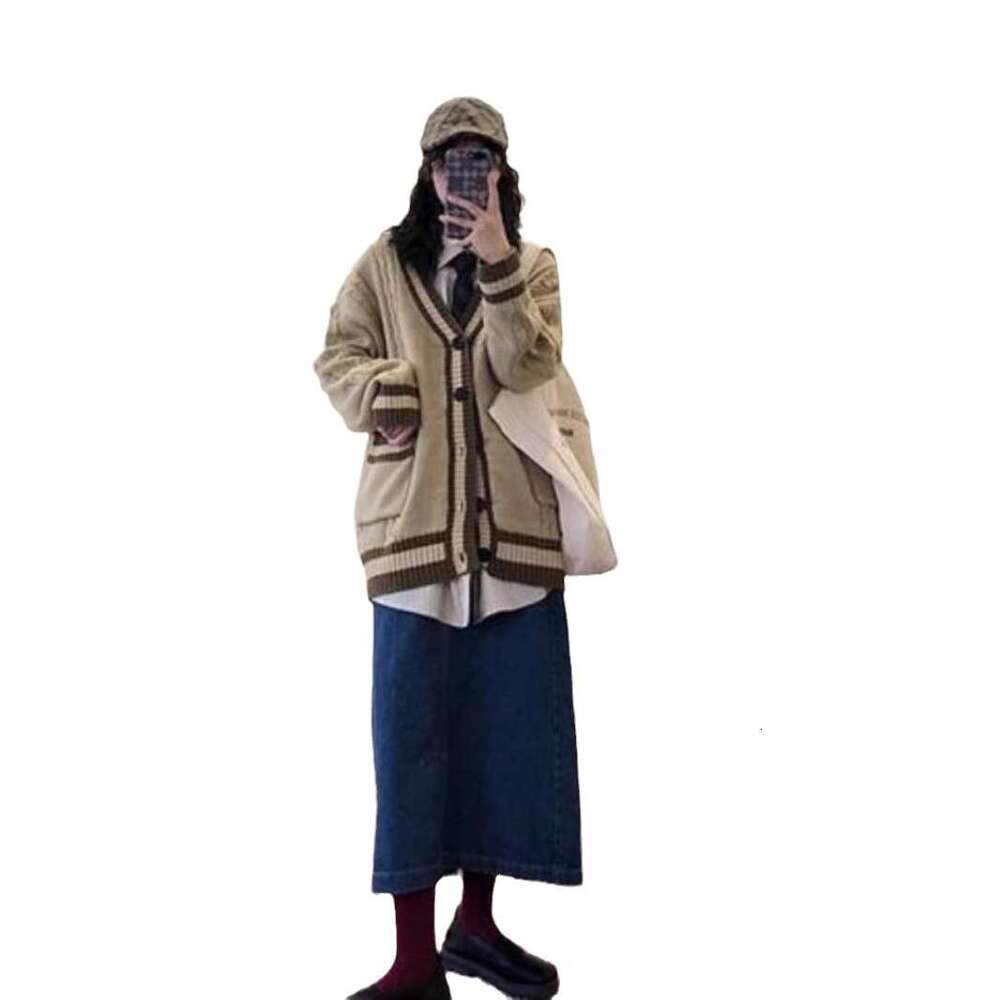 Spring Autumn New Color-Block Cardigan Sweater For Women And Men Japanese Retro Lazy Style BF Loose Warm Knitted Jacket B5