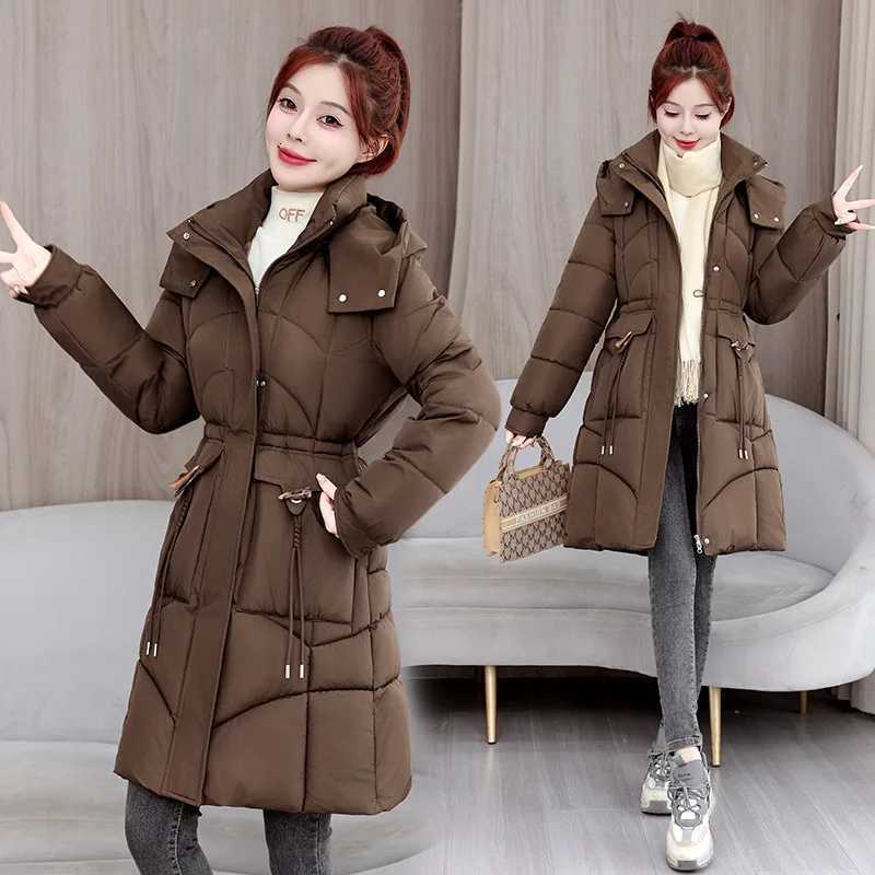 Autumn and Winter Coat Women Korean Version Mid-length Down and Cotton Jacket Fashion Stylish Thicken Keep Warm Waist-cinchingT251105