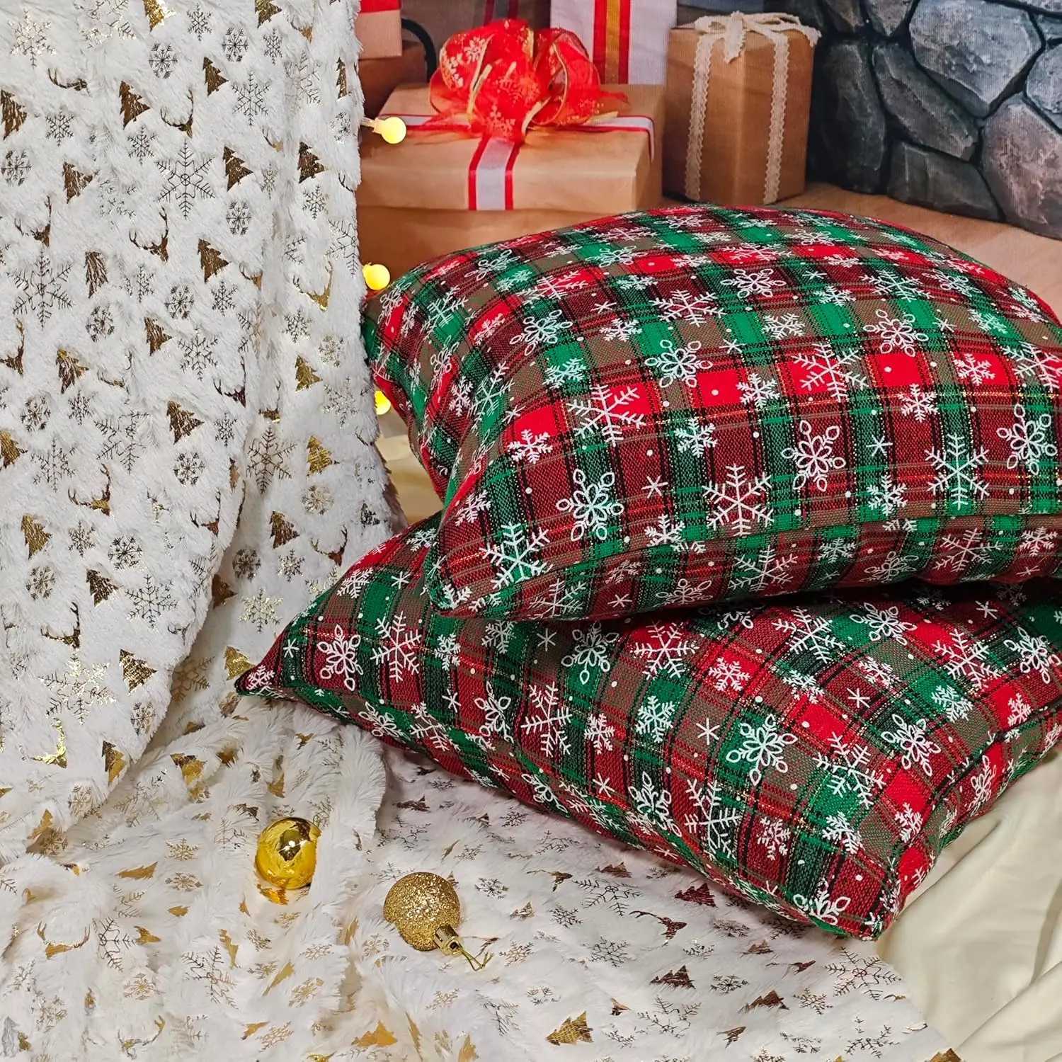 Christmas Plaid Decorative Throw Pillow Covers Scottish Tartan Cushion Case for Farmhouse Home Holiday DecortionHidden Zipper Y251105