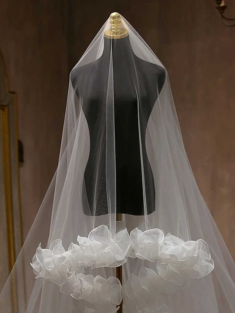 Luxury Bridal Veil 3M Long Cathedral Lace Handmade Slower One Layer With Comb Wedding Veils Customized velo de novia