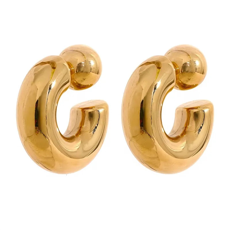 Stainless steel Cshaped round bulky earrings jewelry waterproof metal texture attractive accessories for women gifts 250326
