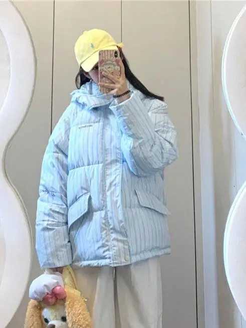 2025 Winter New Hooded Jacket Korean Loose Warm Thick Cotton Coat Women Printing Overcoat Quilted Coat Women Long Parkas OutwearT251105