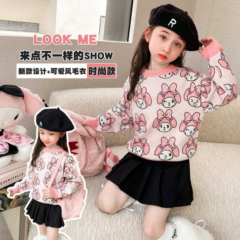 Sanrio Girls Sweater 2025 New Autumn Childrens Knitted Base Shirt Autumn Winter Big Kids Outerwear Girl My Melody Innerwear H251105