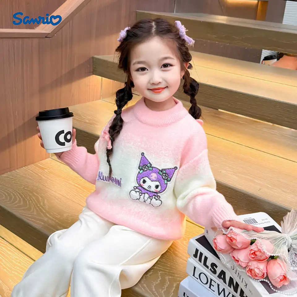 Sanrio Girls Cartoon Sweater New Autumn and Winter Childrens Winter Thickened Kuromi Baby Girls Winter Knitted Bottoming Shirt H251105