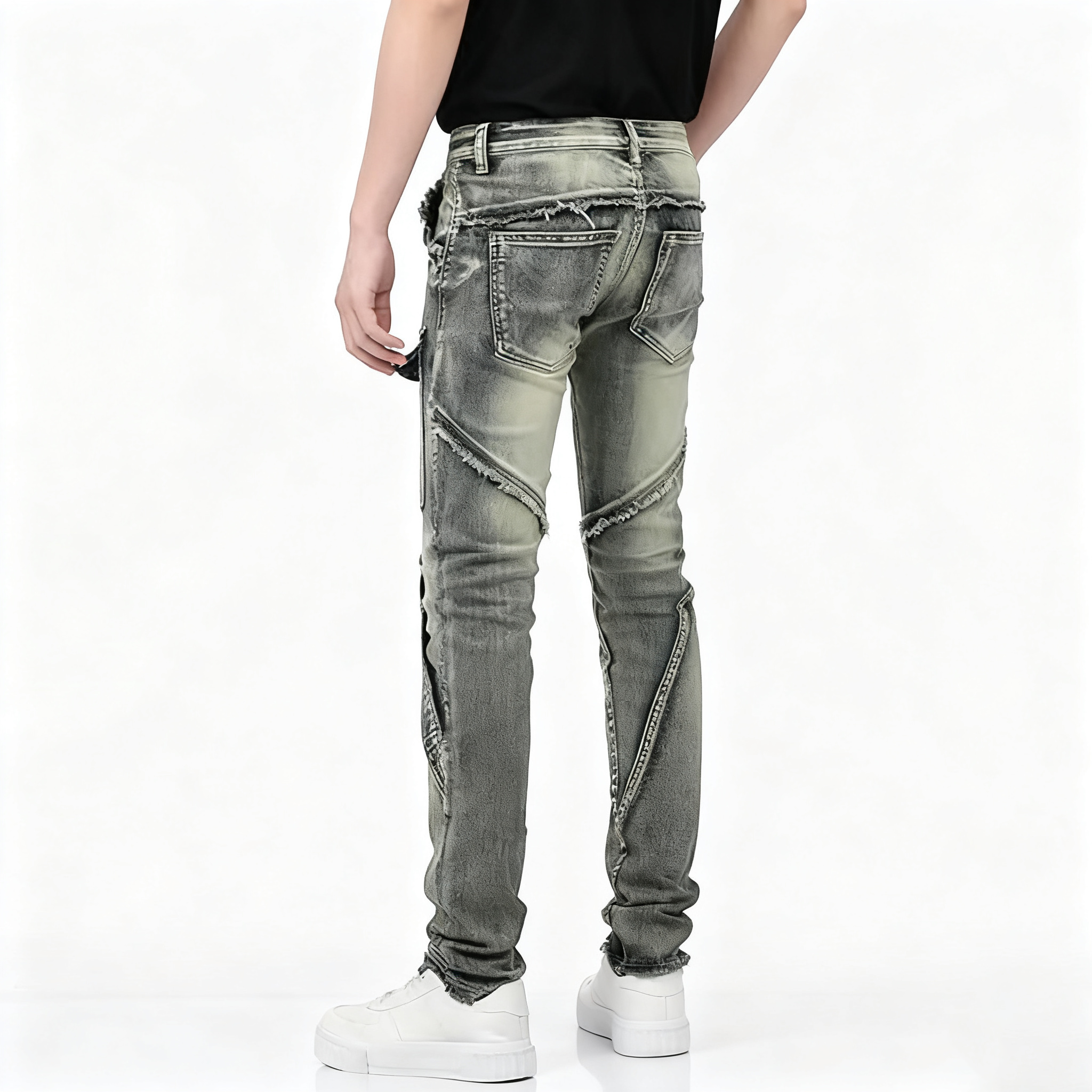 Designer Men's Jeans European And American Retro Motorcycle Multi Pocket Jeans Men's Trend Splicing High Quality Slim Fit Small Leg Pants Me