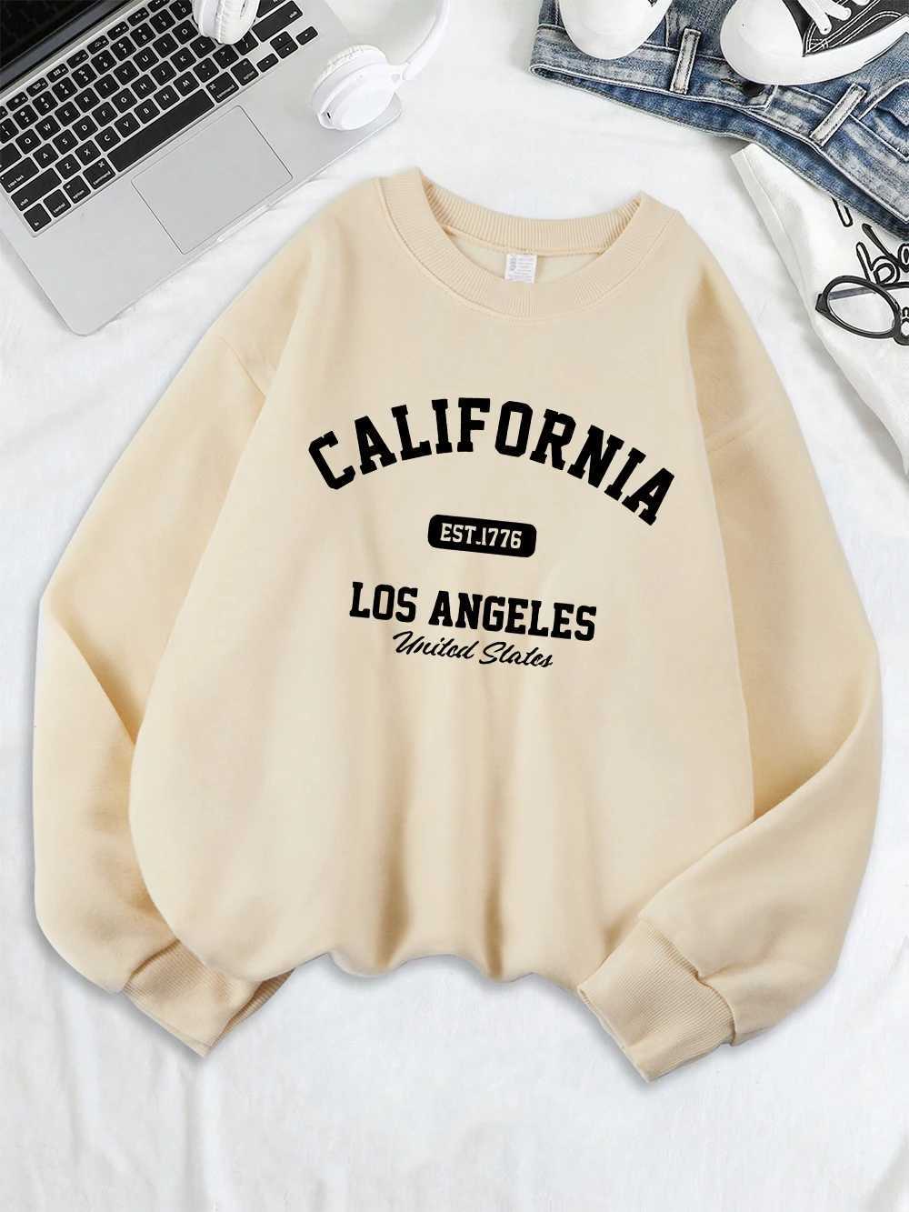 California Los Angeles Est 1776 Prints Sweatshirts Women Crewneck Basics Hoodies Loose Fleece Warm Tops Winter Womans ClothesT251105