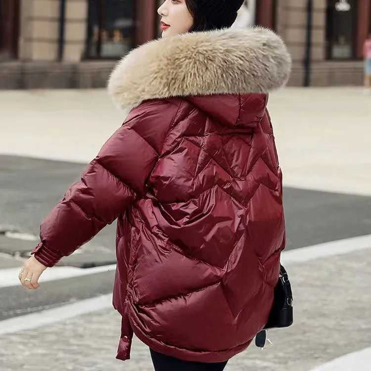 Down Cotton Jacket For Women Glossy Cotton Jacket New Winter Thicken Jacket Parka Hooded Fur collar coatT251105