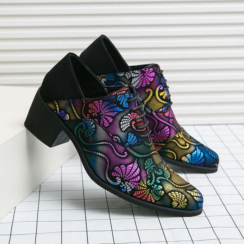 Men's in plus size, new casual fashionable high-heeled leather men's height increasing business dress shoes, wedding shoes