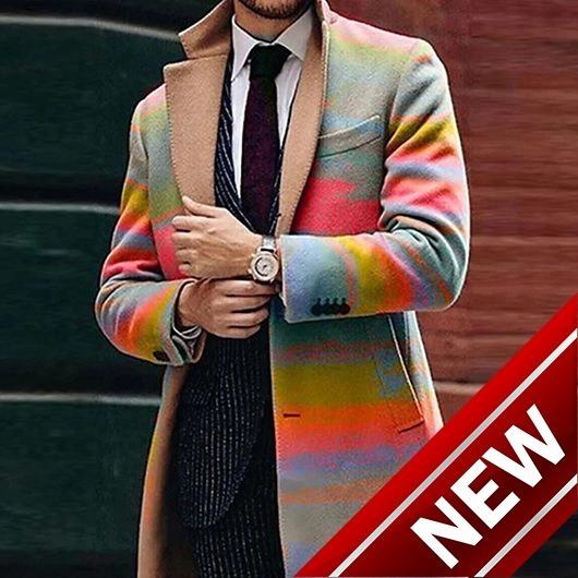 2025 Spring New Mens Casual Printed Woolen Medium to Long Coat Mens Woolen Coat Mens Woolen Coat Mens