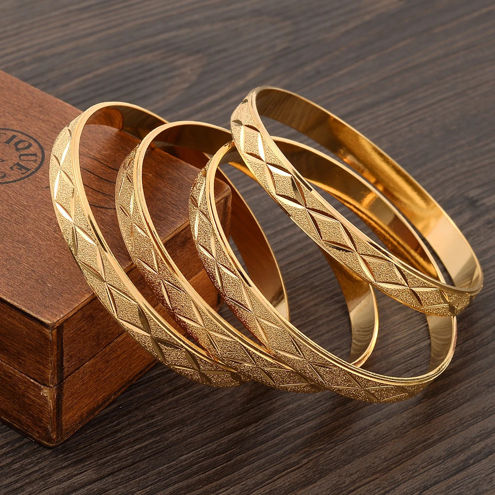 4PCS 65mm 24K Gold Plated Vintage Bangle For Women High Quality Dubai Bride Wedding Ethiopian Bracelet Africa Bangle Party Gifts 251031