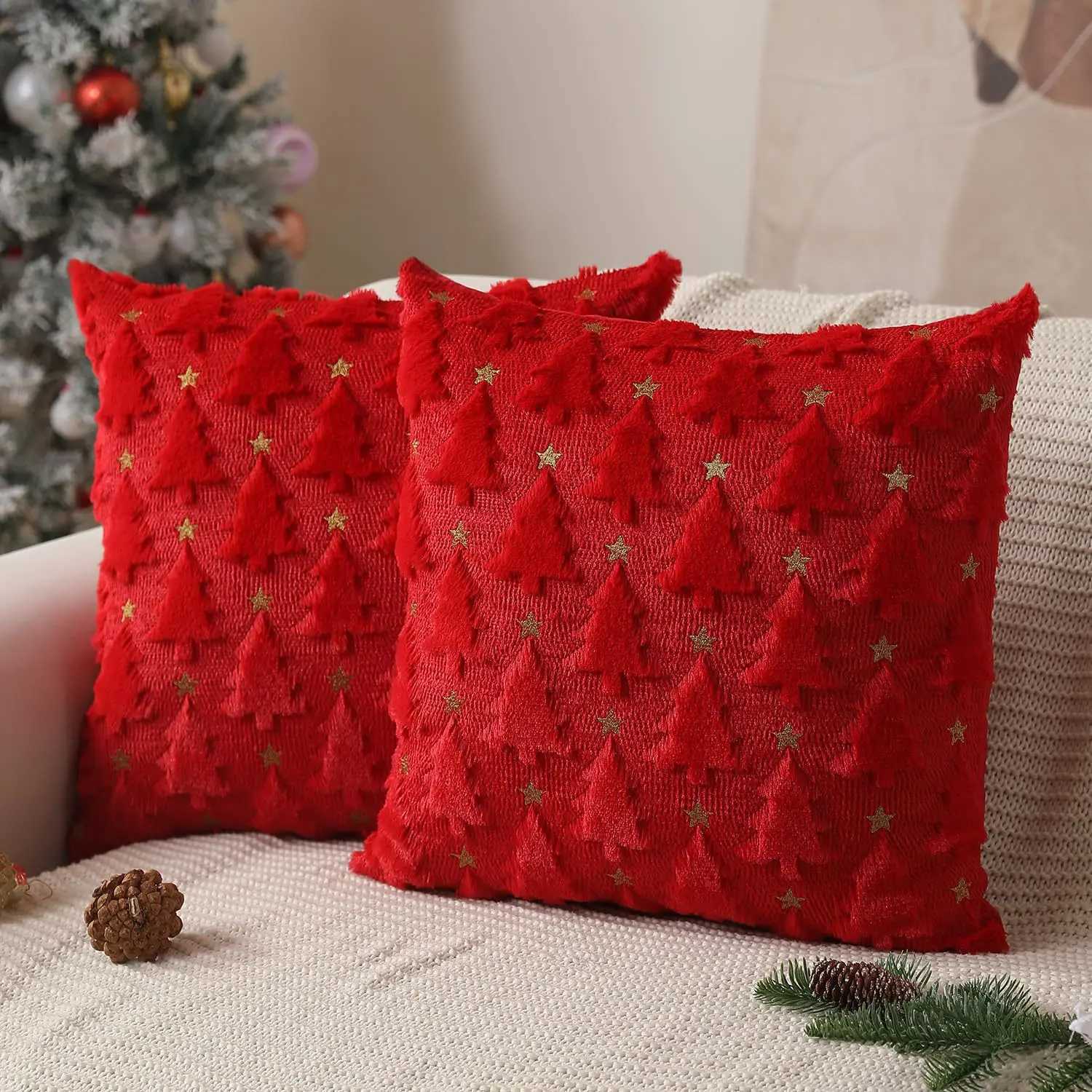 Christmas Pillow Cover Cute White Ghost Spooky Square Throw Pillows Soft Plush Faux Fur Fall Decorative Cushion Covers for Couch Y251105