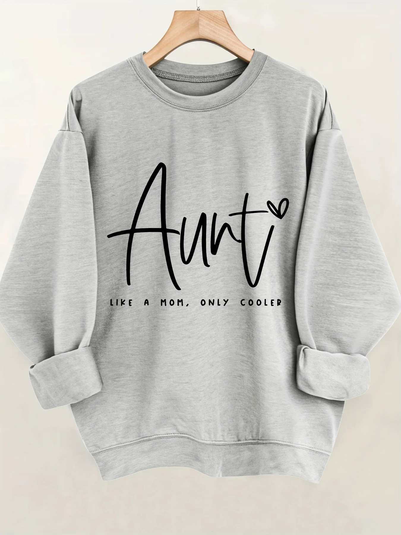 Womens autumn and winter casual wide version pine mom like cool letter printed warm suede long sleeved round neck sweatshirtT251105