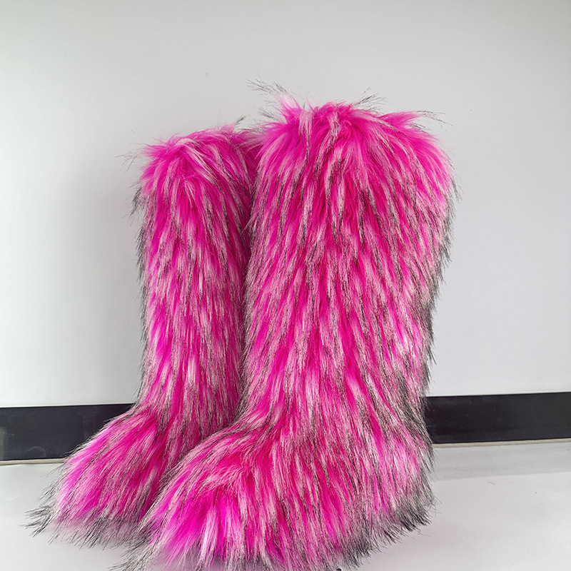 New woolen boots high end luxury cotton boots winter imitation fox fur snow boots suitable for trend both men and women knee high spicy girl boots