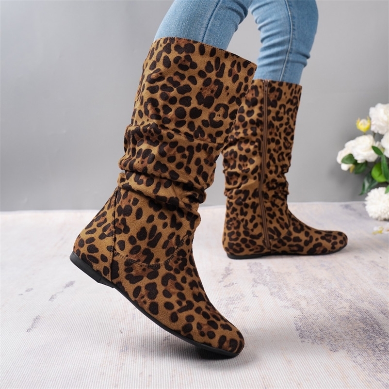 Mid-calf Womens Boots Winter Platform Flat Shoes for Women Fashion Side Zipper Female Vintage Casual Ladies Riding Boot 251104