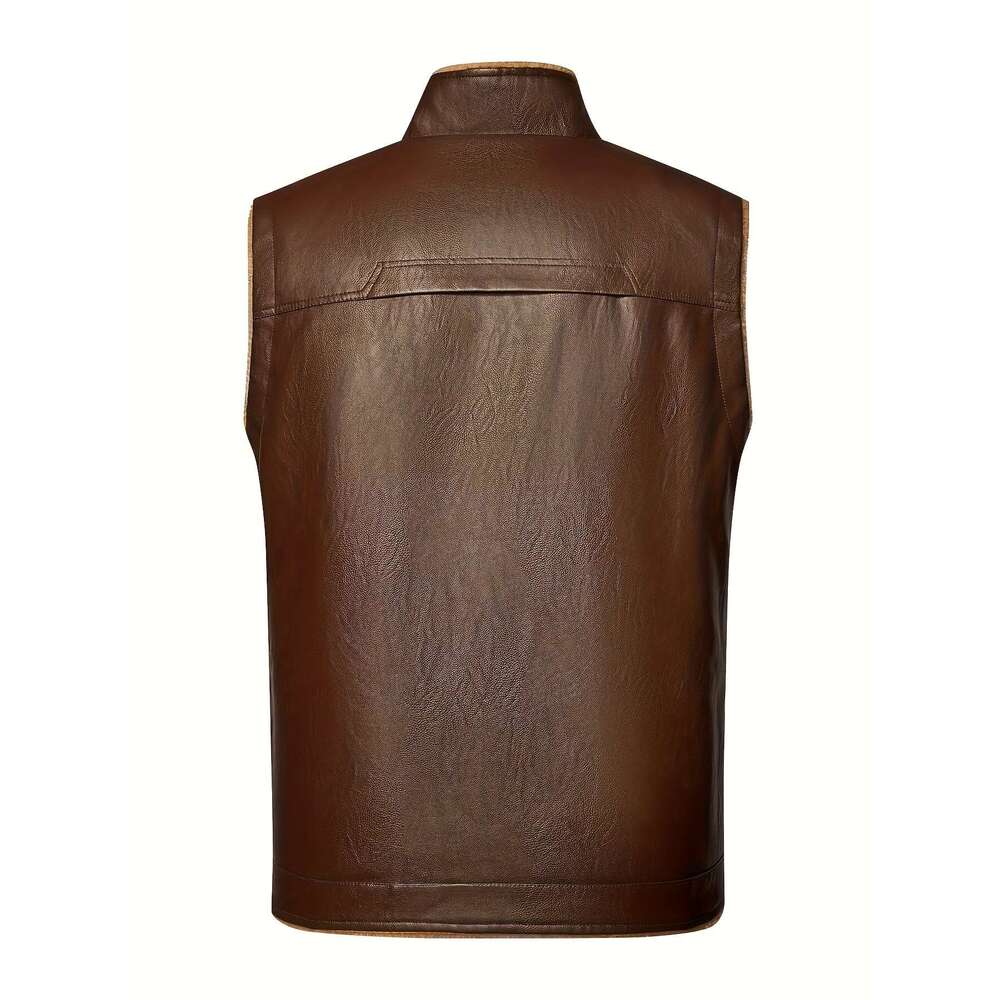 Warm Fleece Vest Warm Fleece-Lined Men's Vest - Thick Sleeveless Jacket With Zippered Pockets For Fall & Winter, Brown