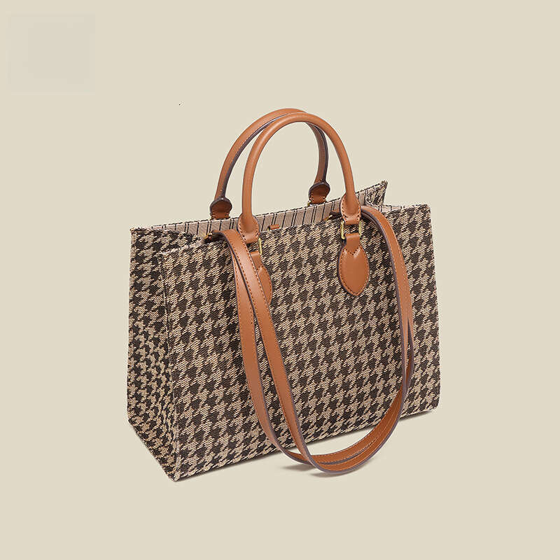 Houndstooth Handbag Business for Women Commuting European and American Retro Large Capacity Tote Trendy Autumn Winter Shopping Bag