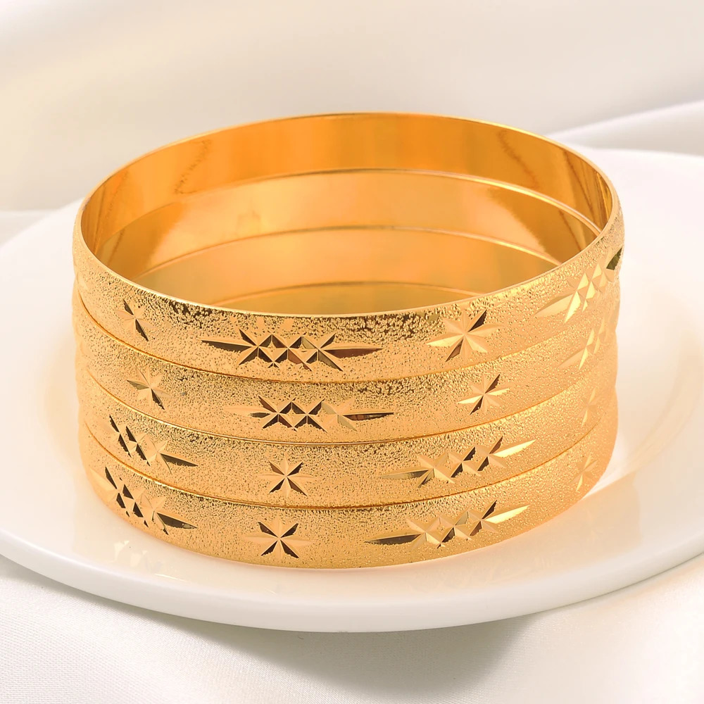 Dubai Gold Bangles for Women Men Gold Color Ethiopian Bracelets African Jewelry Saudi Party Gift 251031