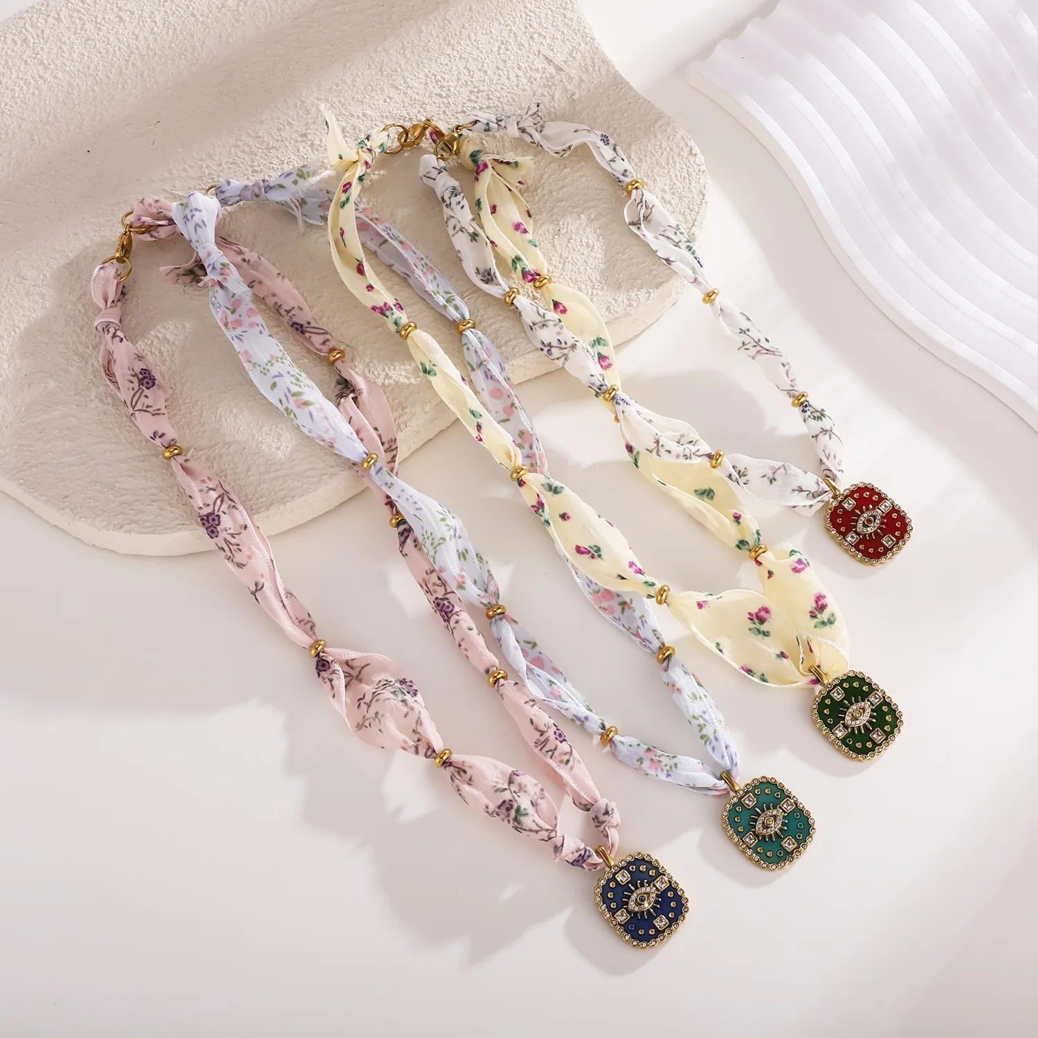 Fashion Original n Silk Scarf Necklace with Colorful Oil Drip Stainless Steel Pendant Womens Collarbone Chain 251031