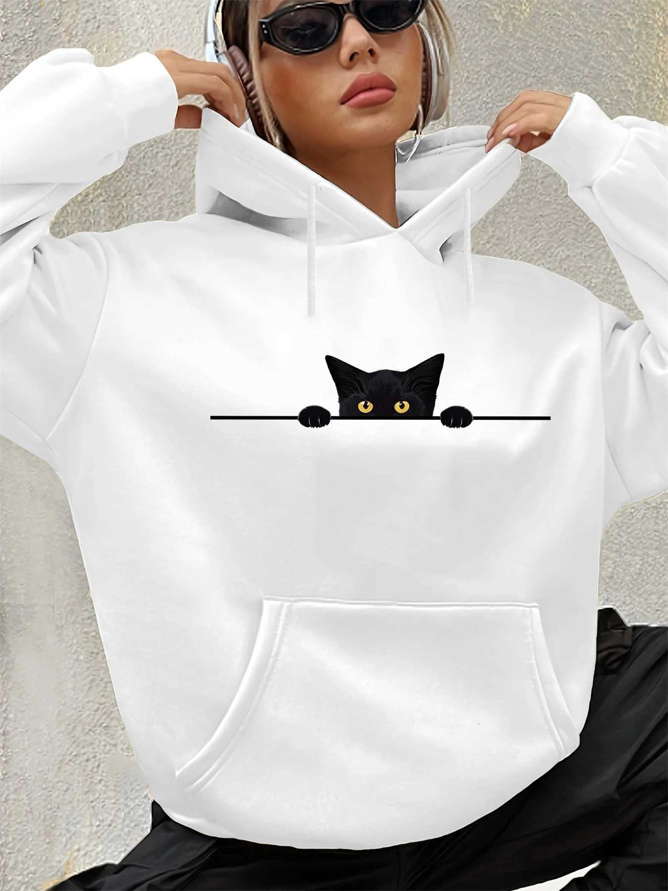 Womens autumn and winter warm loose casual pattern printed suede long sleeved hooded sweatshirtT251105