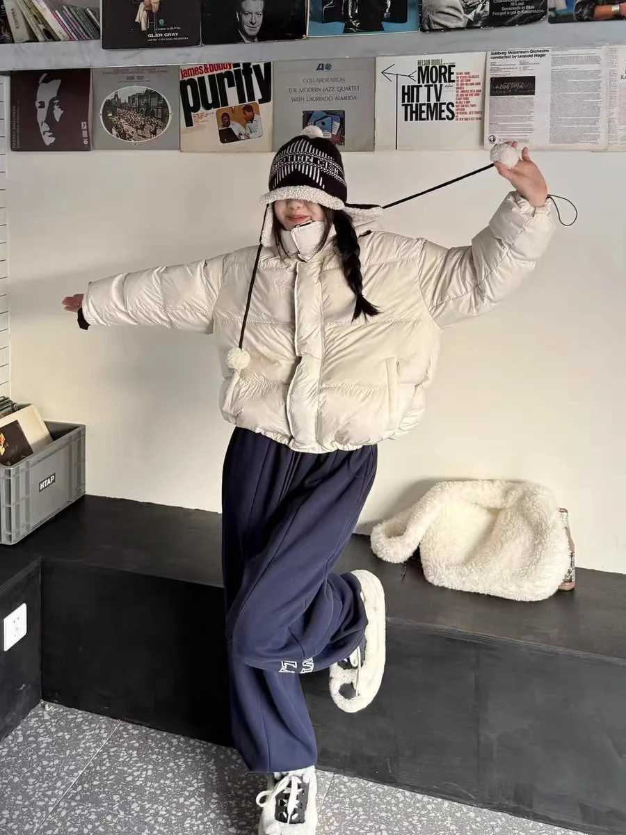 Winter Chic Patchwork Hooded Puff Down Jacket Women 90White Duck Down Loose Down Jacket Female Zipper Drawstring Parker OutwearT251105