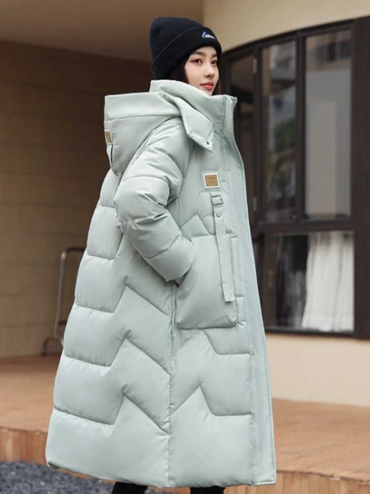 Fashion Female Loose Padded Thicken Warm Snow Wear Jackets New Autumn Winter Solid Color Long Down Cotton Jacket for WomenT251105