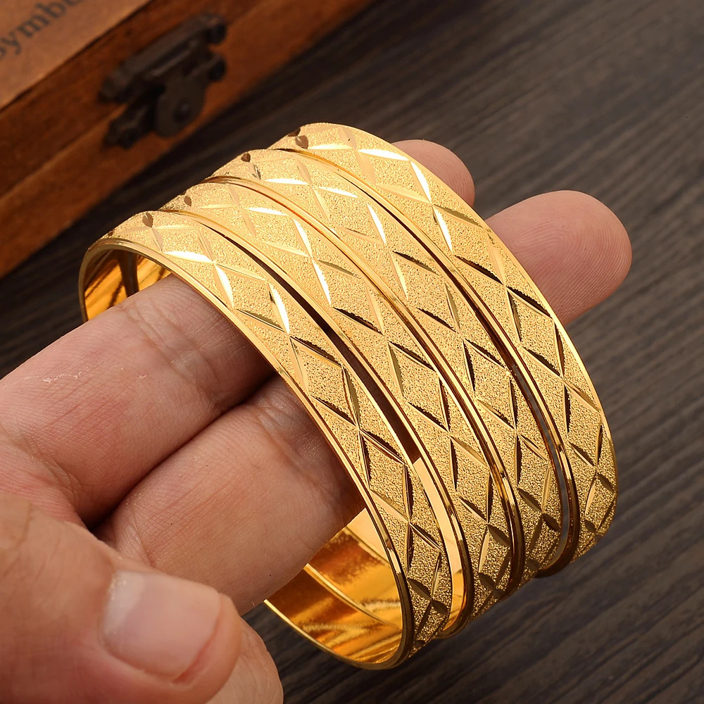 4PCS 65mm 24K Gold Plated Vintage Bangle For Women High Quality Dubai Bride Wedding Ethiopian Bracelet Africa Bangle Party Gifts 251031