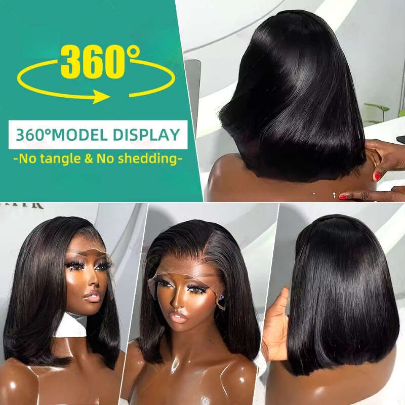 250% Density 13X4 HD Transparent Front Lace Glueless - Straight Human Hair With Pre-Plucked Hair, Natural Looking Volumizing Wig Men Women, Unisex Sho