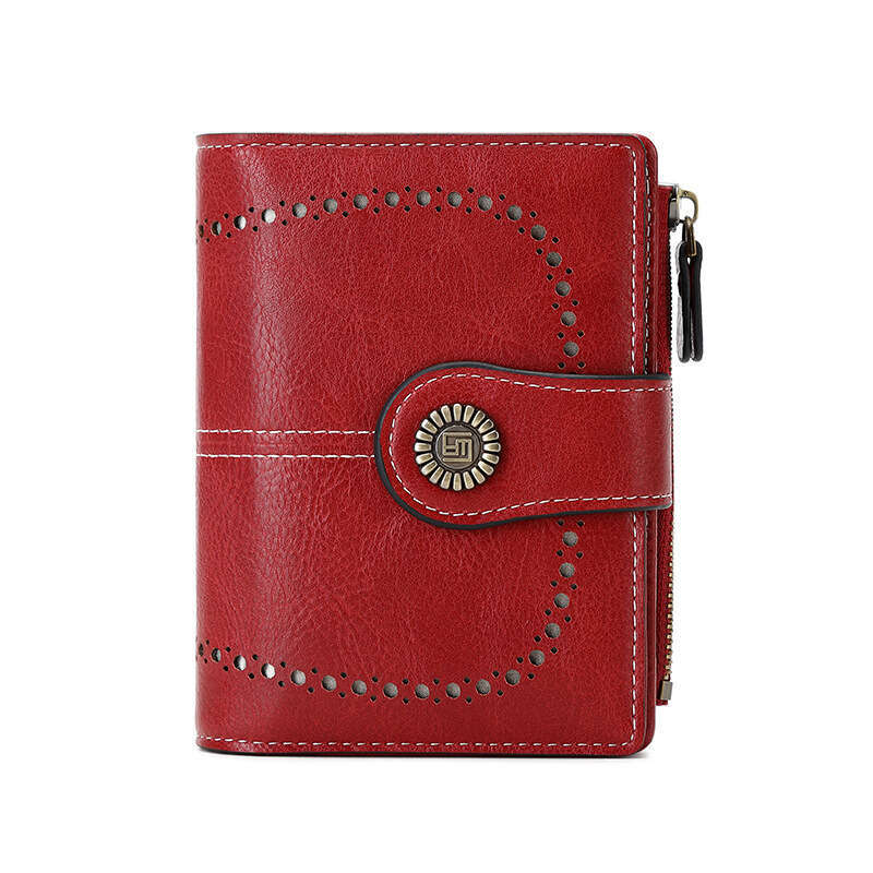 Cross-Border New RFID Anti-Theft Women's Multi-Card Slot Buckle Leather European and American Fashion Short Zipper Wallet