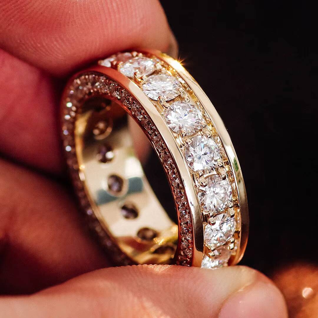 Custom Fine Jewelry Real 18K 14K 10K Solid Gold Moissanite Luxury Iced Out D VVS Men Vintage Prong Setting Wedding Ring