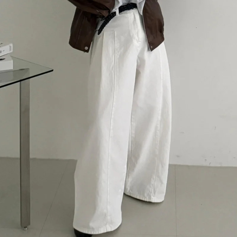 REALEFT SpringSummer Retro Folded Denim Wide Leg Pants High Waist Street Wash Casual Full Length Jeans for Women 250403