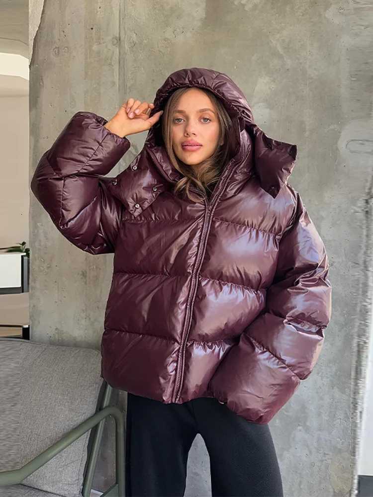 Detachable Hooded Womens Cotton Jacket lacquered Long Sleeve Zipper Pocket Female Coats Oversized Loose Casual Coats For LadiesT251105