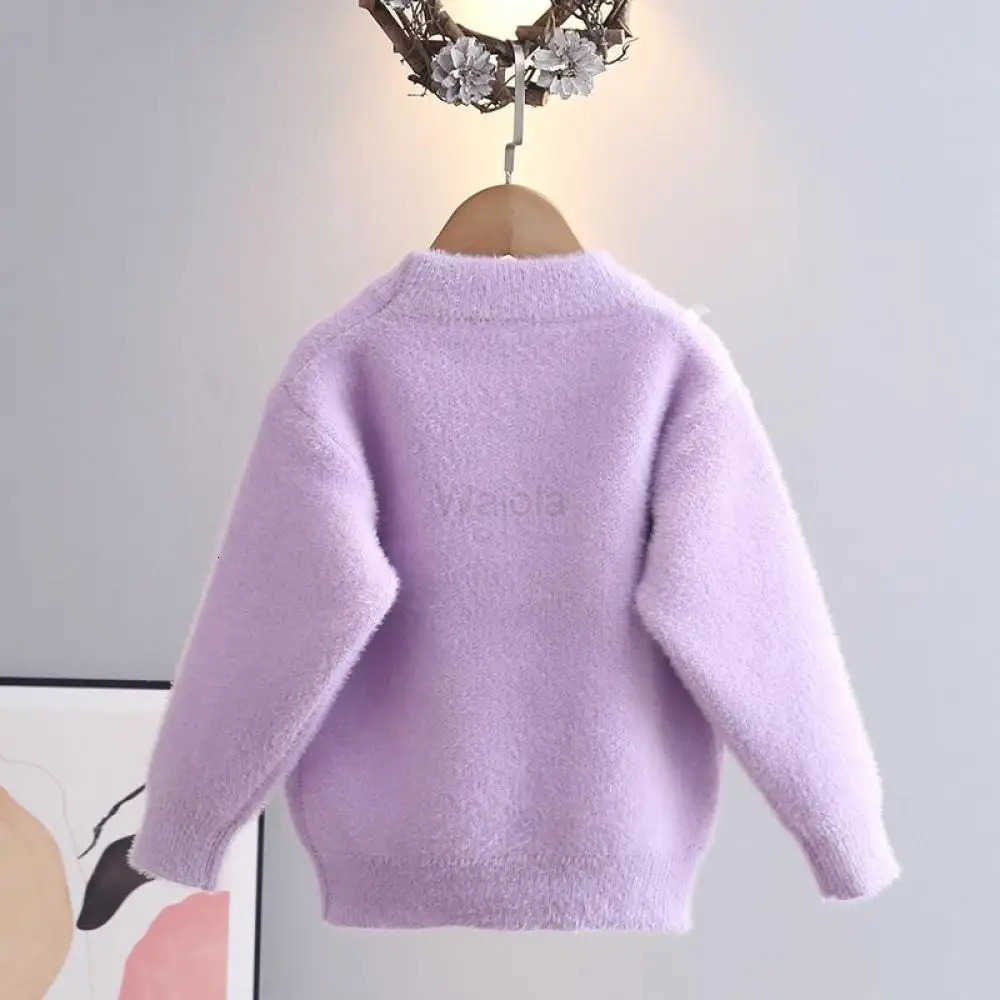 Sanrio Kuromi Girls Crew Neck Sweater Autumn Winter Thicken Knitted Sweater Kawaii Child Plush Pullover Cute Fashion Jacket Gift H251105