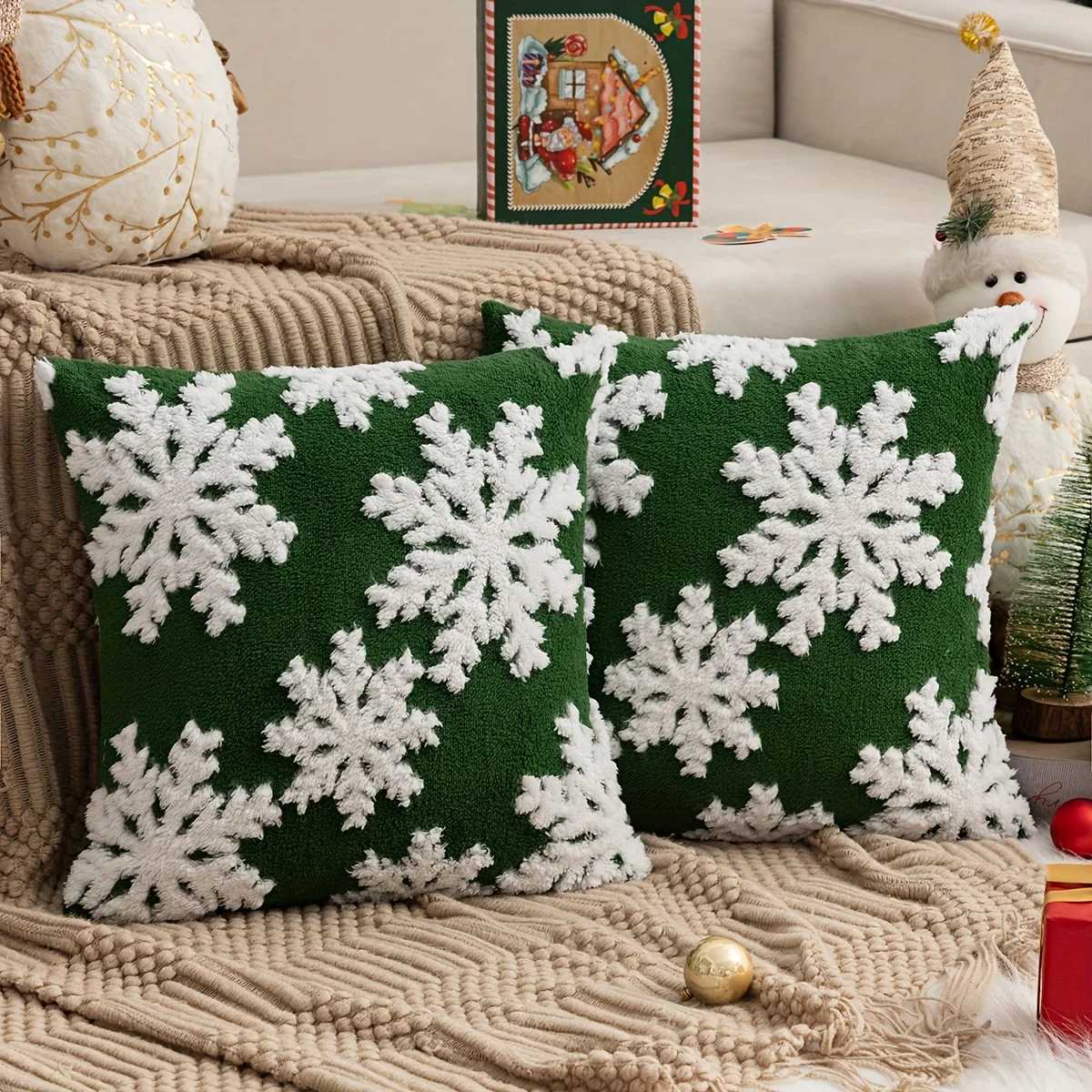 2-piece snowflake velvet pillow covers Christmas-style square cushion covers for home decoration in living room bedroom Y251105