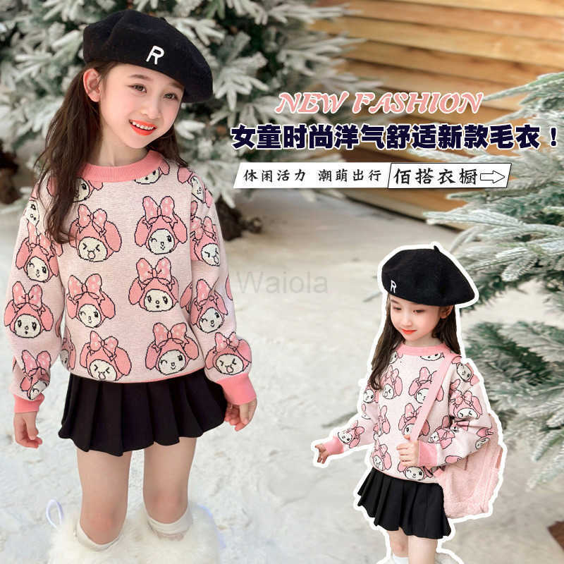 Sanrio Girls Sweater 2025 New Autumn Childrens Knitted Base Shirt Autumn Winter Big Kids Outerwear Girl My Melody Innerwear H251105