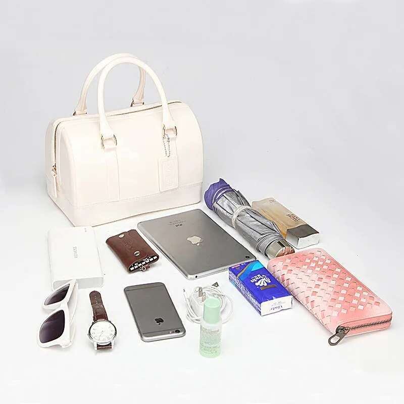 Women Transparent Boston Handbag Candy Color Fashion Girls Jelly PVC Simple Waterproof Silicone Pillow Big Crossbody Bag