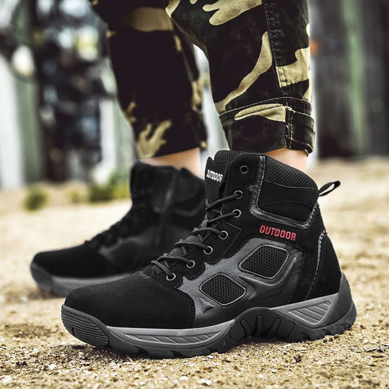 Men's oversized winter new shoes, fashionable high top outdoor combat boots, trendy lace up training boots