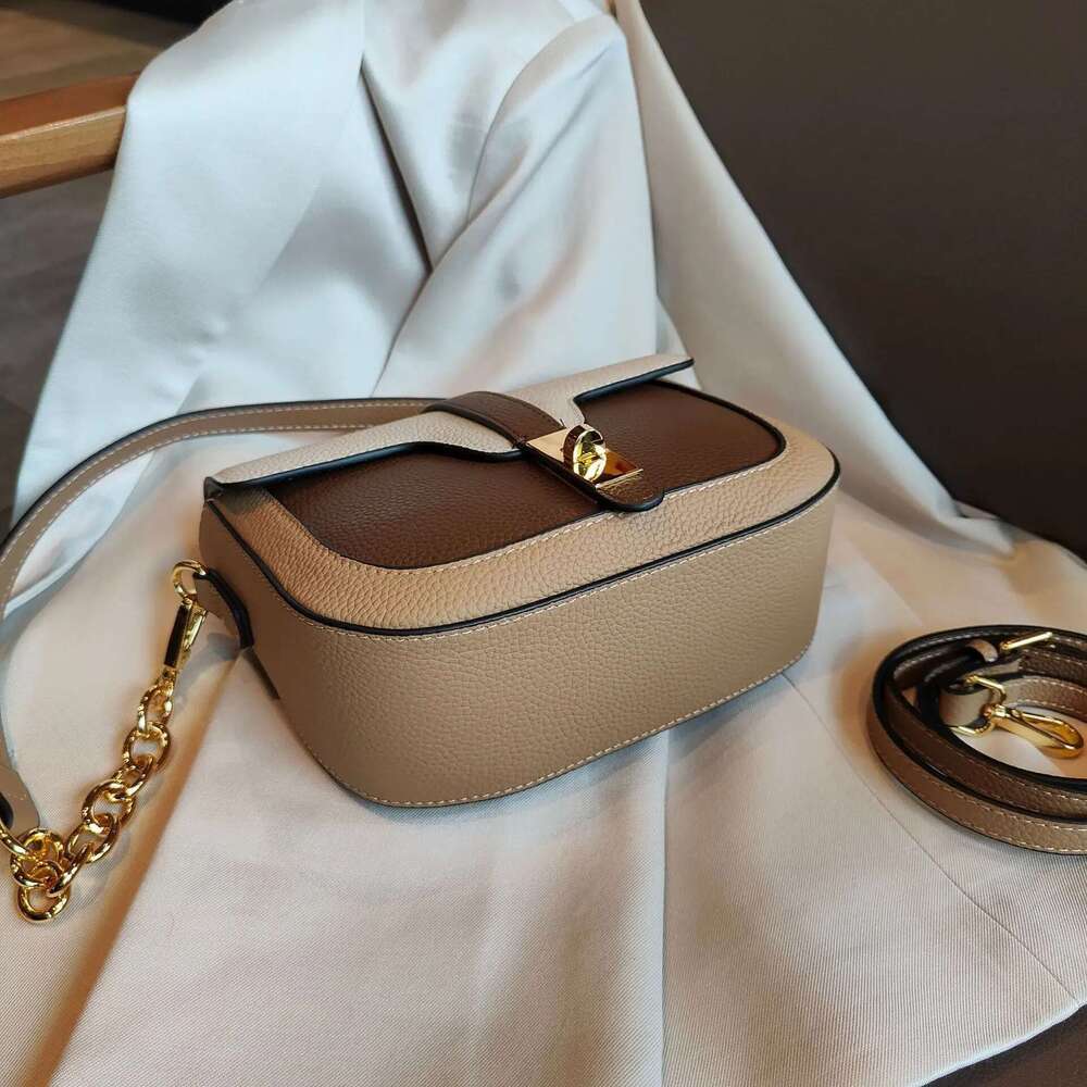 New 2025 Designer Hit-Color England Style Saddle Small First Layer Cowhide Leather Women Shoulder Crossbody Bag