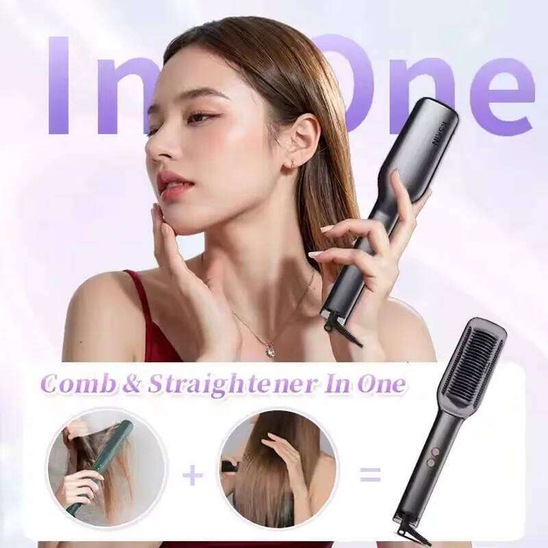 Fast Styling Negative Ion Straightening Brush PTC Heating Ceramic 2In1 Straight Curl Hair Iron Straightener Hot Comb Xiusiyuan251105