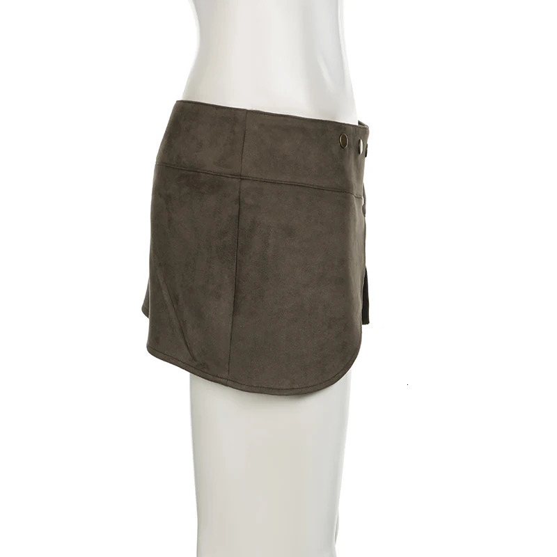 SUCHCUTE Vintage Suede Low Waist Rivet Short Skirt Y2k Aesthetic 90s Korean Clothing Sexy Women Mini Skirts Fairycore Streetwear 250402