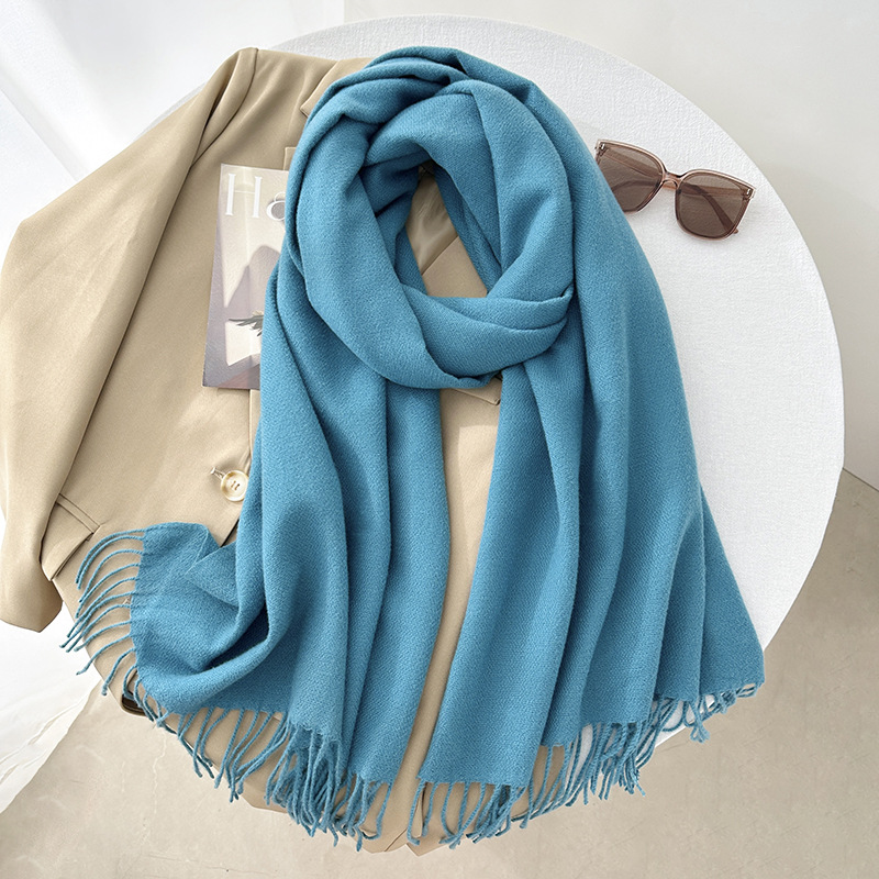 K339 Scarf autumn and winter atmosphere pure color imitation cashmere ladies temperament literary niche soft waxy warm tassel scarf shawl