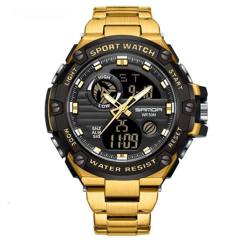 DHwatches Sanda Brand Business Steel Band Electronic Multifunctional Watch Waterproof Alarm Clock Sports Men's Wristwatch