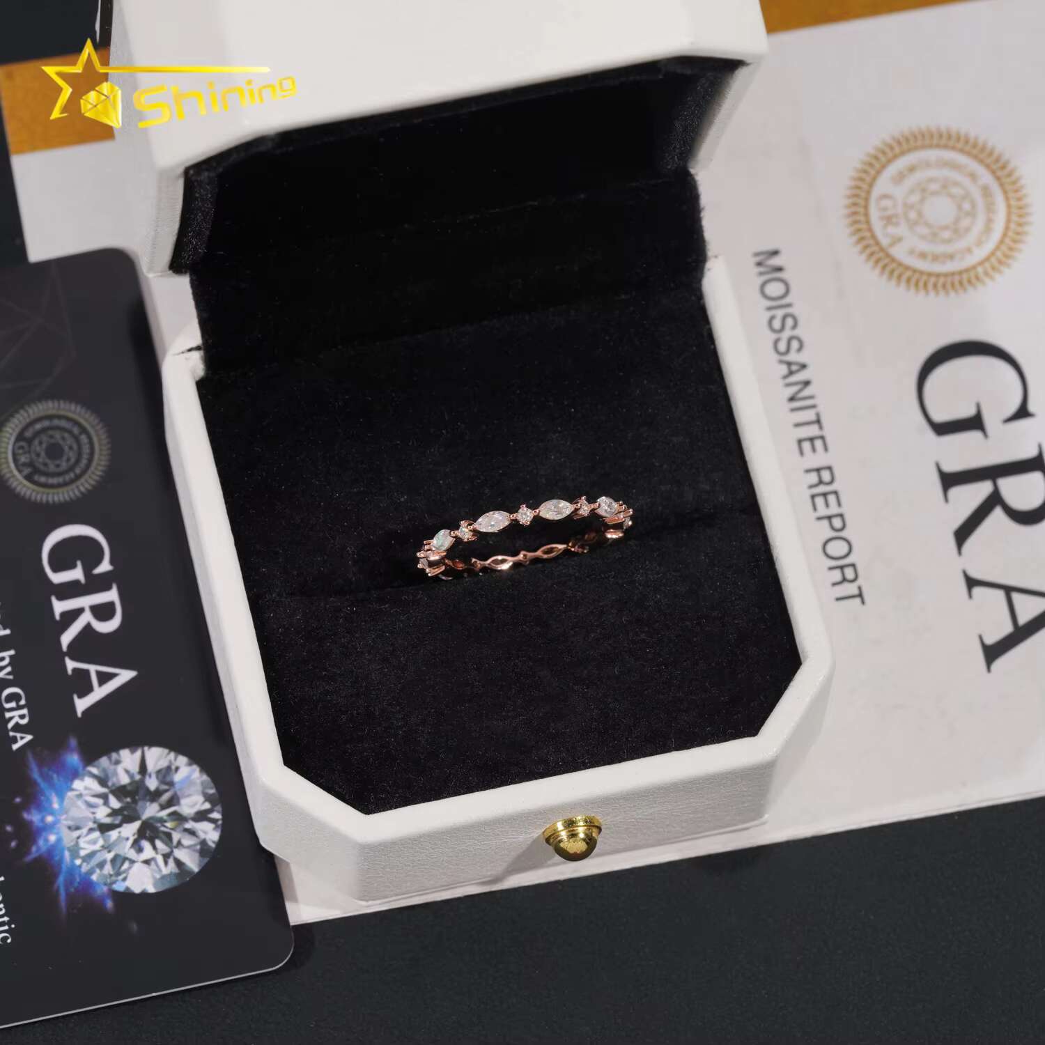 Simple Designs Marquise Cut Bezel Band VVS Moissanite Engagement Ring Gold Plated Sterling Sier Wedding Rings