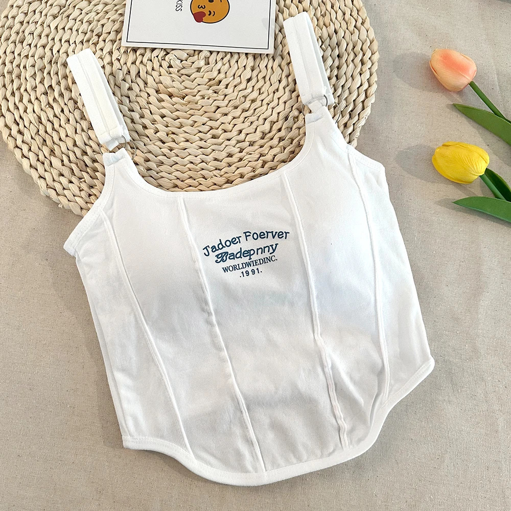 Alphabet printed crop top womens summer top sexy vest square neckline vest top Y2K non-woven womens crop top padding fashion 250403