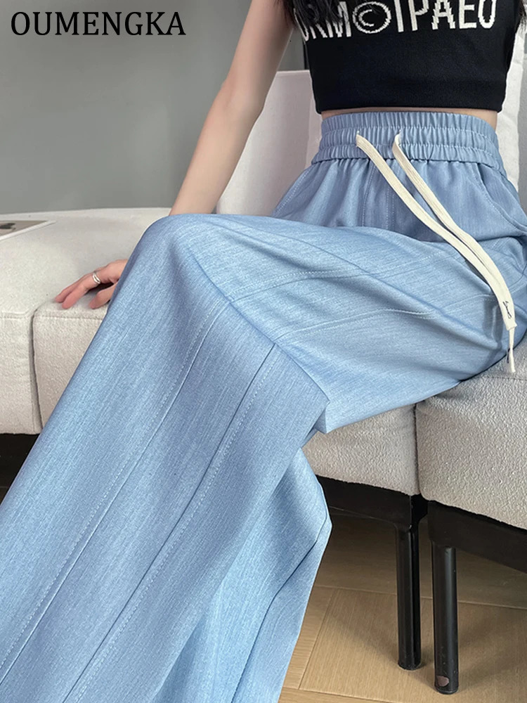 Oumenka highquality womens elastic band washed pants fashionable and sexy mens straight leg jeans 250403