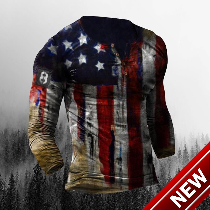 Mens 2025 new mens standing collar printed military uniform top mens long sleeved T-shirt mens