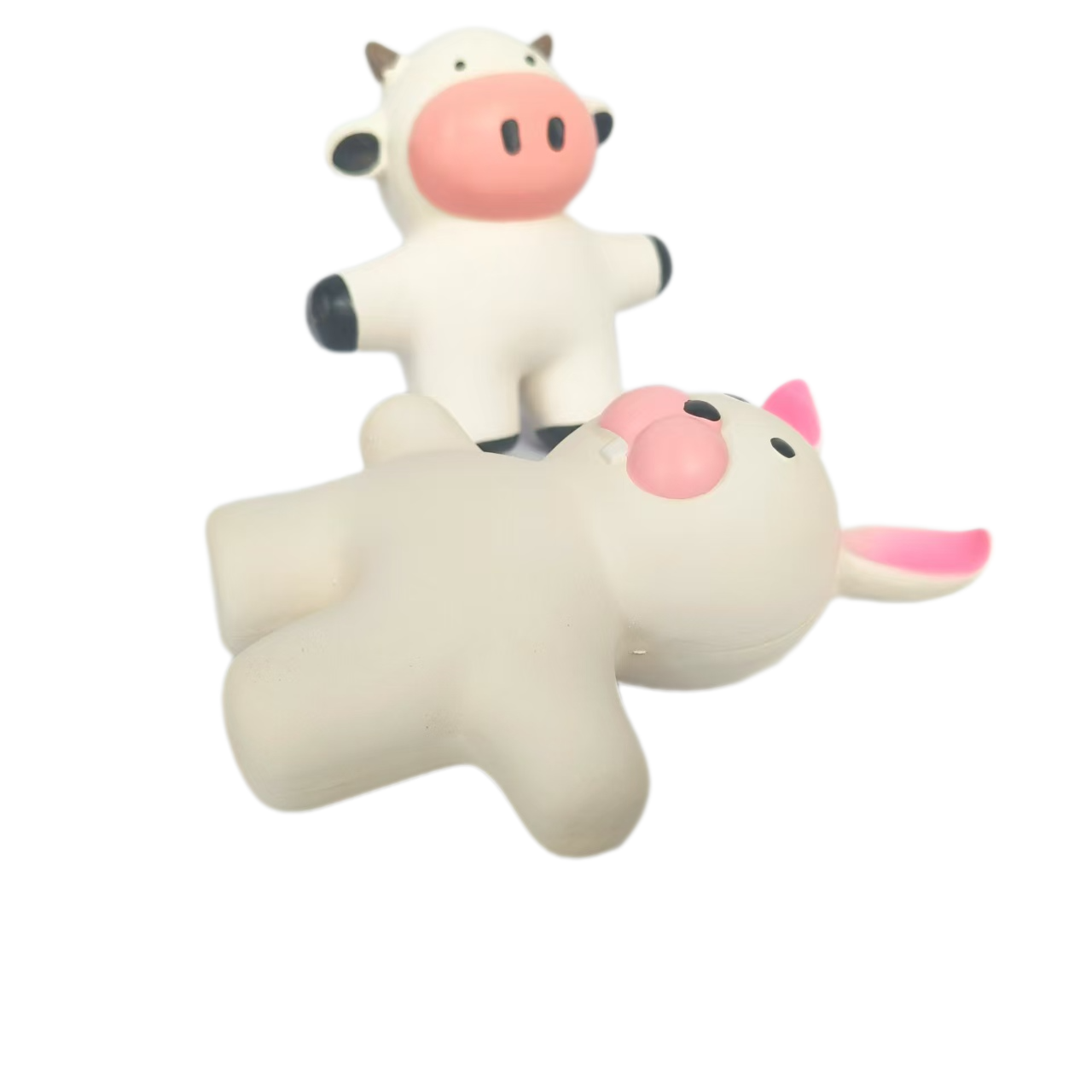 Rubber Squeaky Chewy Dog Toy Soft Natural Latex Interactive 13.5cm White Rabbit & Cow Dog Toys with Bright Colors for Small & Medium Dogs 4pcs/Pack