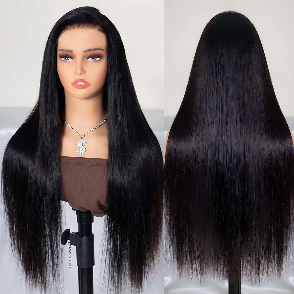 Brazilian Virgin Human Straight Front 13X4 HD 180% Density Glueless For - Pre-Plucked With Baby Natural Black, Full Lace Versatile Wig, Sleek Hair Wig